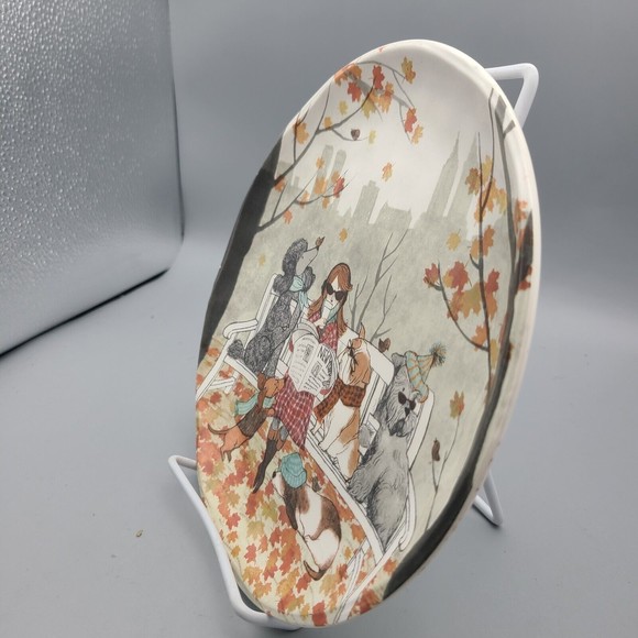 Pier 1 Lazy Sunday Dog's Day Park 8.75” Plate Ironstone Fall Autumn Pup NYC - Picture 4 of 6